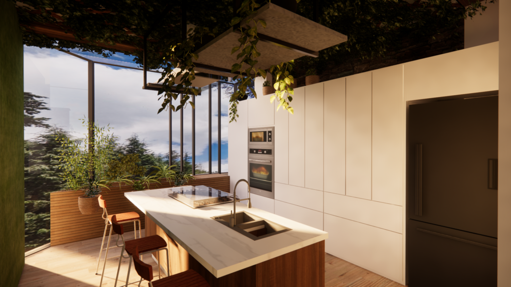 Cocina madera y plantas